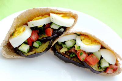 Laffa Sabich - Eggplant, Hard Boiled Egg & Tahini