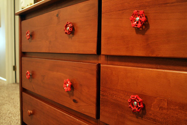 Red Vintage Water Valve Drawer Pulls